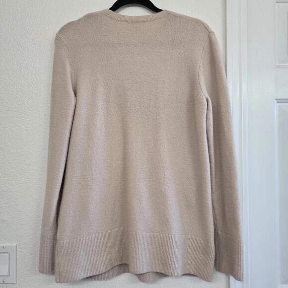 Ann Taylor Women's Beige Wool Blend Pullover V Neck Stretch Sweater Large - Picture 2 of 8